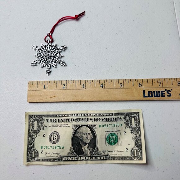 Christmas Tree Ornament Snowflake Ornament Decoration Metal With Red Ribbon - Picture 3 of 7